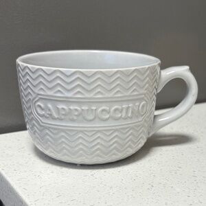 Signature Housewares White Stoneware Embossed Word Cappuccino Mug